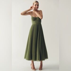 Anthropologie Hutch Amara Corset Pleated Green Dress